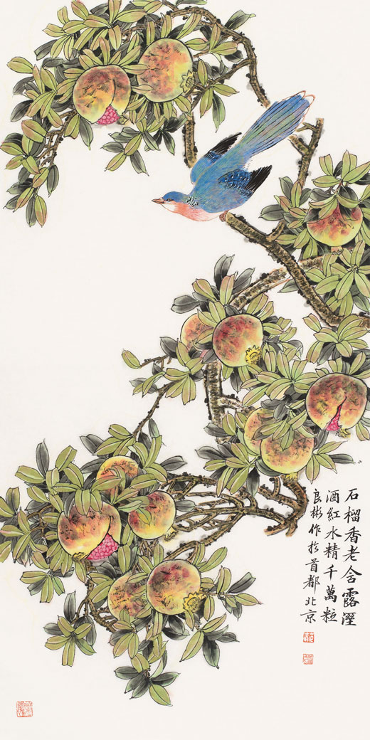 石榴香老含露湿（石榴蓝鹊图）