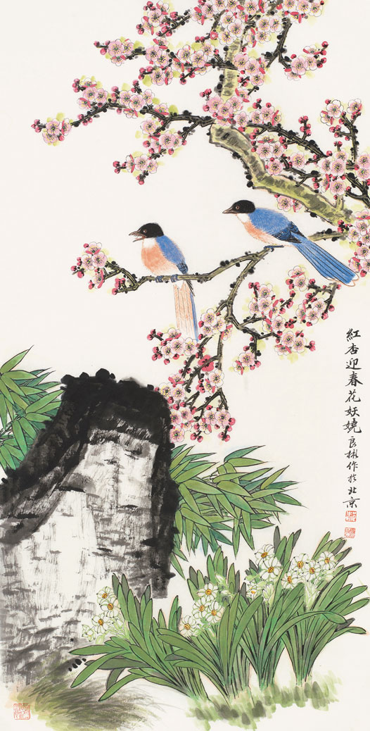 渐入妙境红杏开（杏花蓝鹊图）